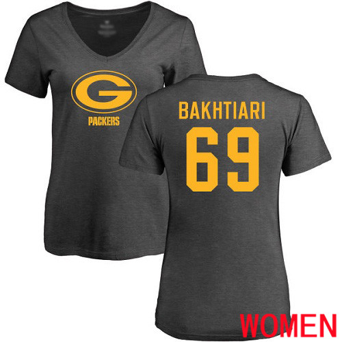 Green Bay Packers Ash Women #69 Bakhtiari David One Color Nike NFL T Shirt